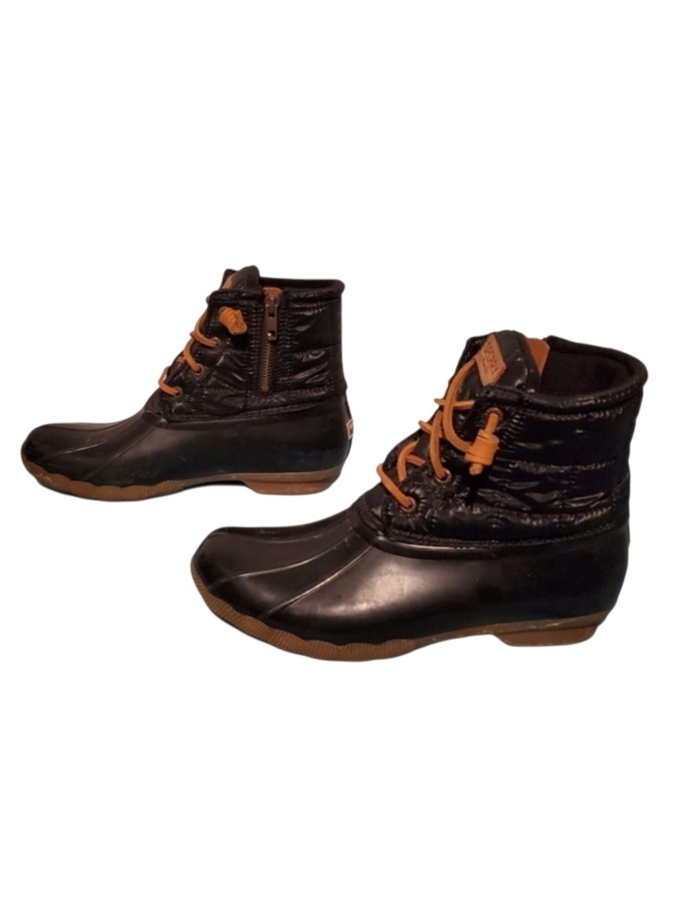Sperry Saltwater Quilted Black Duck Boot Zip-Up Ankle Boots Women's Size 8